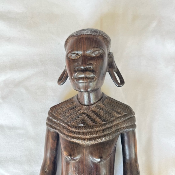 Hand Carved African Iron Wood Tribal Man and Buffalo - Picture 2 of 5